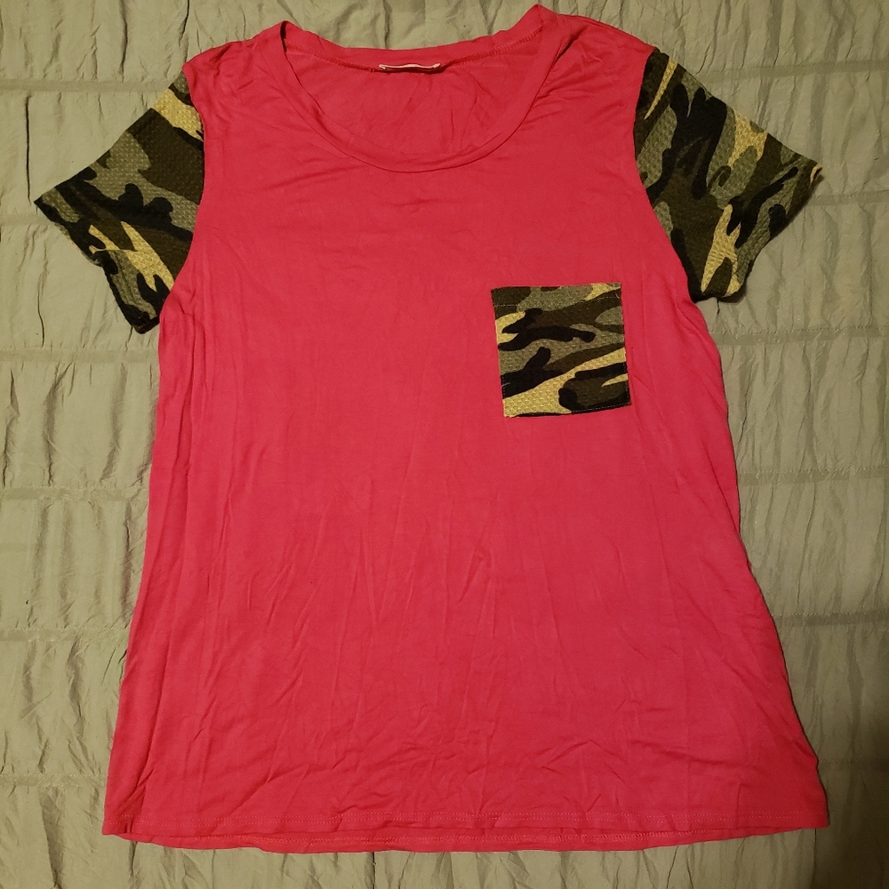 Bombom Womens Pink Cozy Camo Sleeve Top T Shirt 14